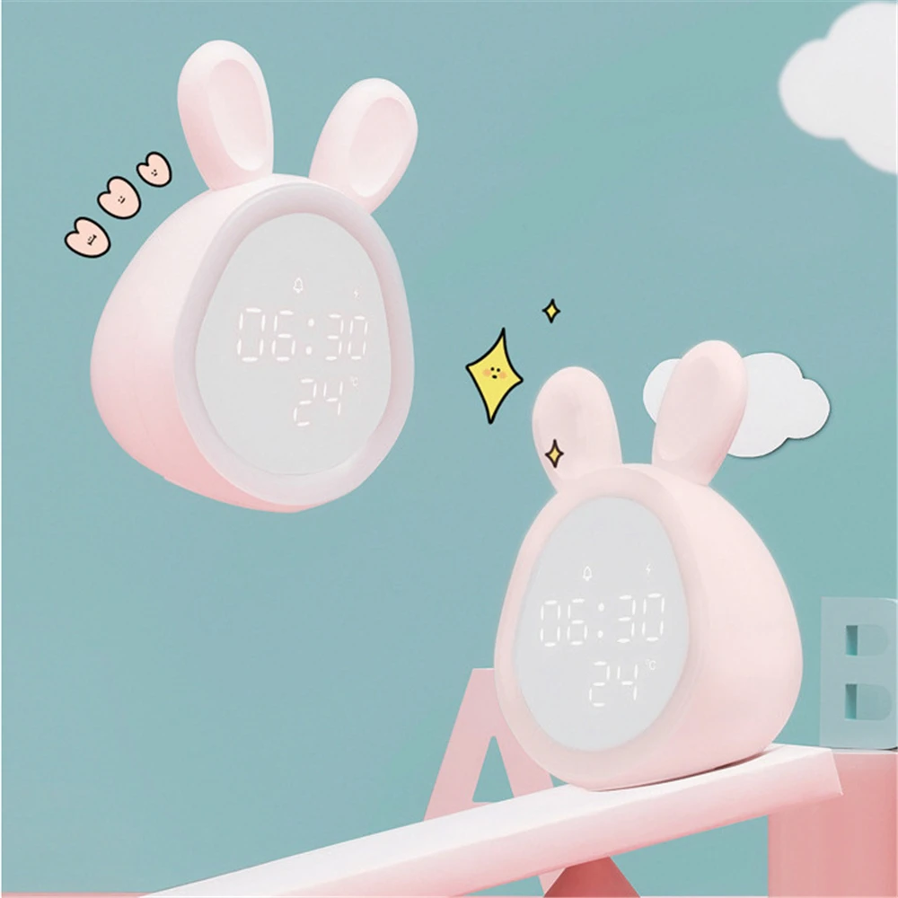 Kids Cute Rabbit Alarm Clock Child Rabbit Clock With Night Light Music Voice Control Sleep Trainer Clock For Boys Girls