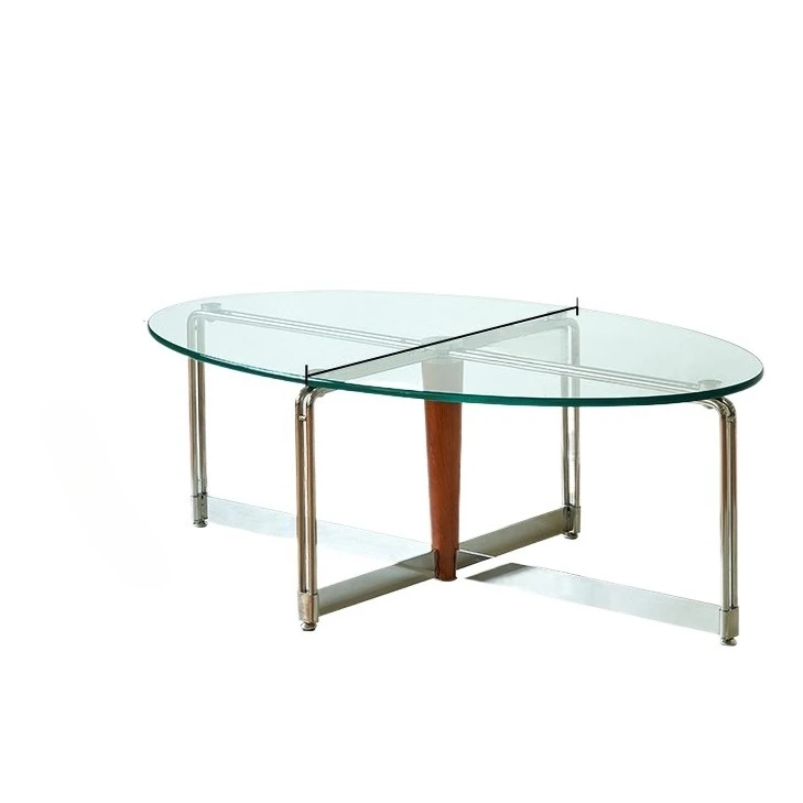 

Coffee table oval living room household stainless steel glass very simple modern small apartment