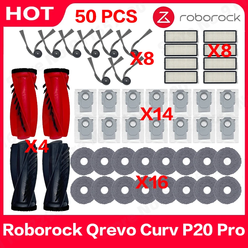 

Compatible for Roborock Qrevo Curv P20 Pro Spare Parts Main Side Brush Hepa Filter Mop Rag Dust Bag Replacement Accessories