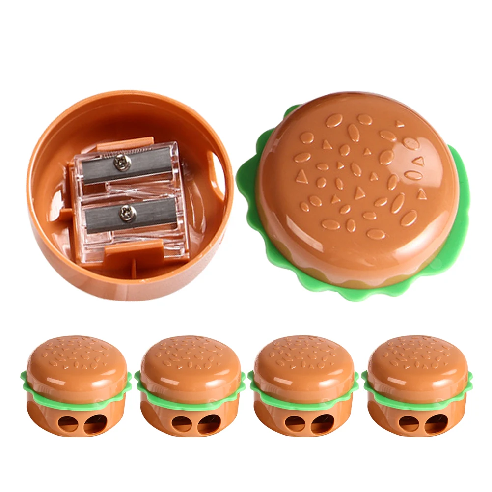 5pcs Hamburger Sharpener Mini Brown Pencil Sharpener In Bulk Manual School Supplies Creative Design for Classroom Student Use
