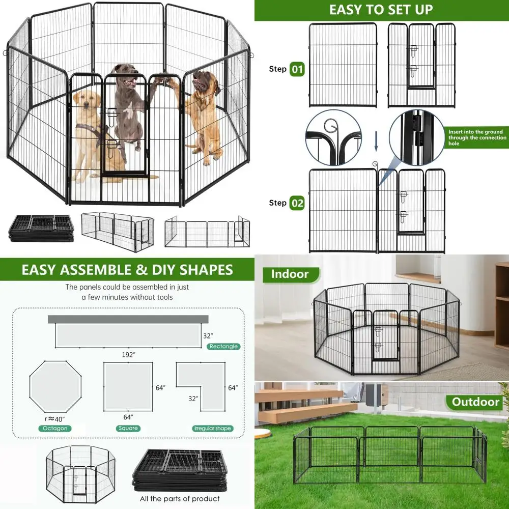 قلم تمرين الكلاب المعدني شديد التحمل، 40 بوصة، 8 ألواح، ألواح سياج للحيوانات الأليفة للاستخدام الداخلي والخارجي مقاومة للصدأ للعب والتمرين #1