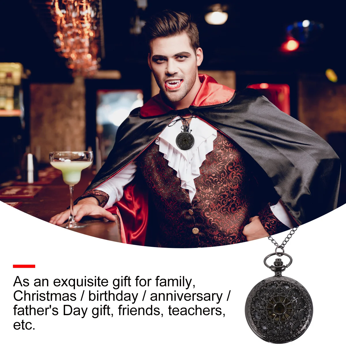 ساعة جيب مجوفة بتصميم عتيق باللون الأسود مع عدسة شفافة وسلسلة رفيعة وساعة كوارتز كلاسيكية هدية للرجال والنساء #1