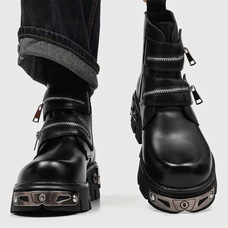 British style mens casual stage nightclub chelsea boots black designer shoes cowboy natural leather boot platform ankle botas