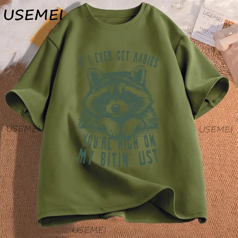 Funny Raccoon T-shirt Women Men Adult Humor Meme T Shirt If I Ever Get Rabies Graphic T Shirts Soft Breathable Round Neck Tee