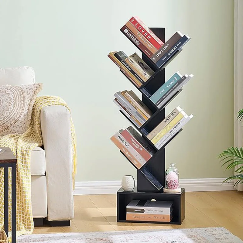 

Simple tree bookshelf Floor shelf Home bookcase Living room storage rack Multi-layer bedroom ornament