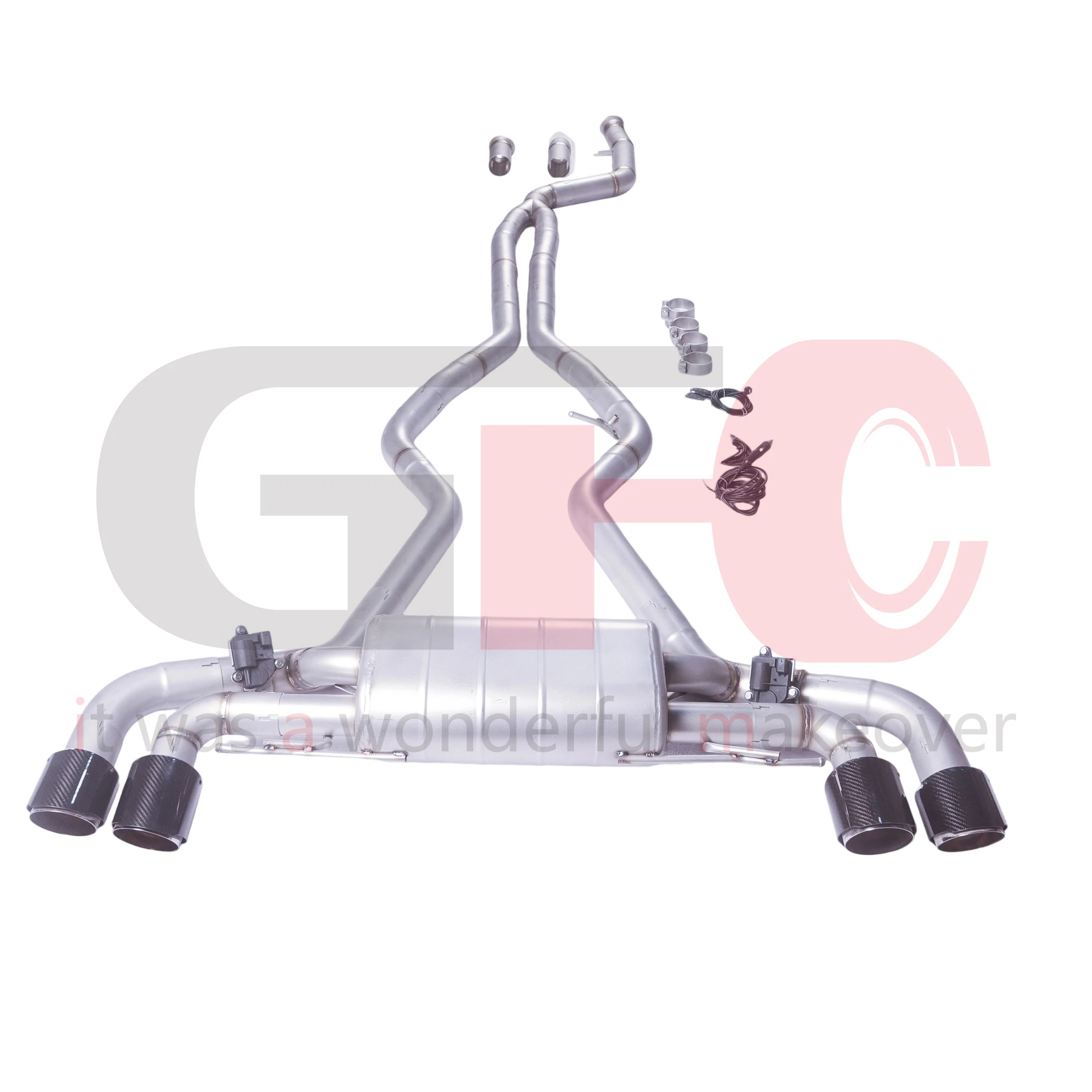 For the BMW M340I M440I G20 G22 G21 3.0T Catback Exhaust System, the Car Has a Valved Muffler. It Features 4 Carbon Fiber Tips.