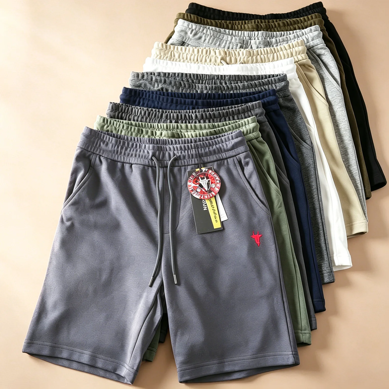 Summer New American Retro Knitted Solid Color Shorts Men's 100% Cotton Loose Elastic Wasit Drawstring Sport Casual 5-point Pants