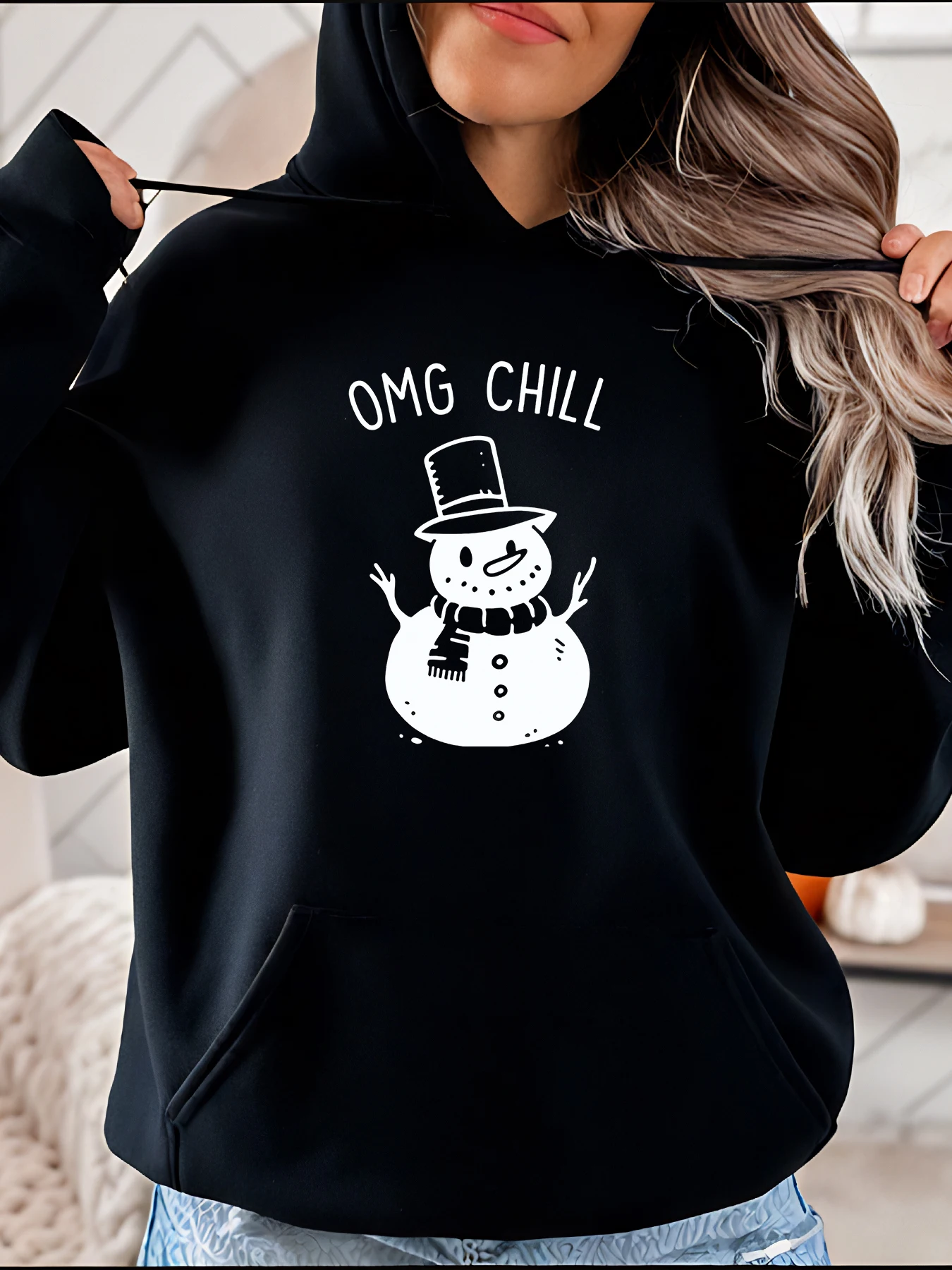 

Winter Hoodie Snowman Print Cute Chill Design Women's Casual Christmas Sweatshirt for Holiday Season