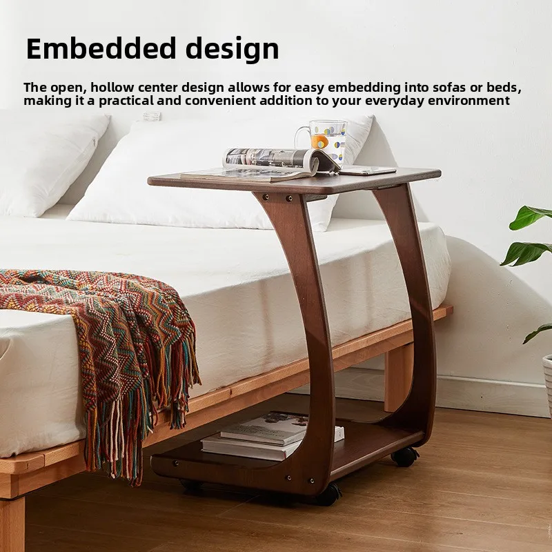 바퀴가 달린 소파 옆 이동식 원목 작은 커피 테이블 소형 아파트 거실용