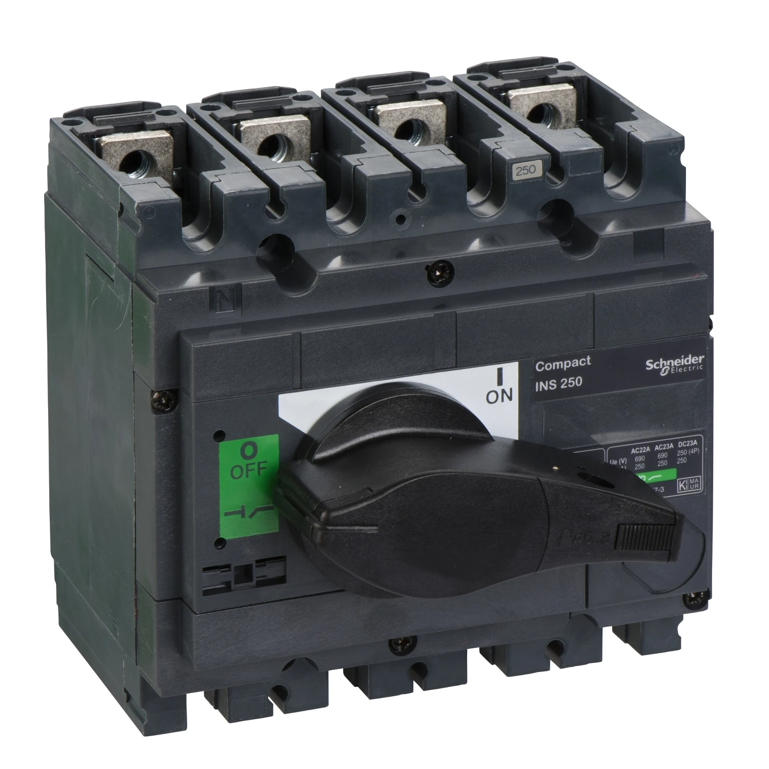 

31107 INS250 4P switch disconnector, Compact INS250 , 250 A, standard version with black rotary handle, 4 poles