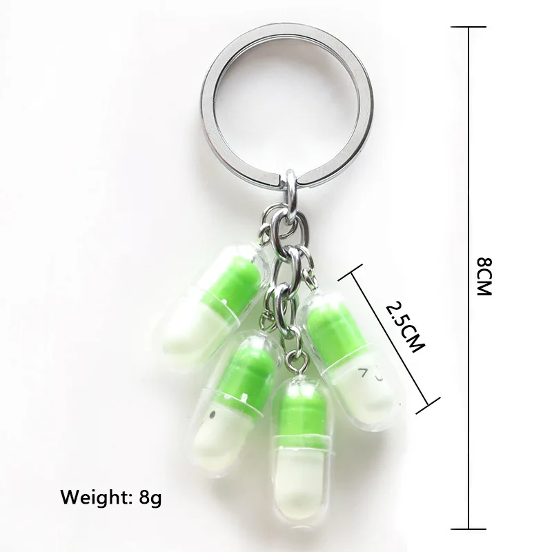 Cute Smiley Face Pill Keychain Capsule Pendant Key Chain for Women Bag Keyring Toy