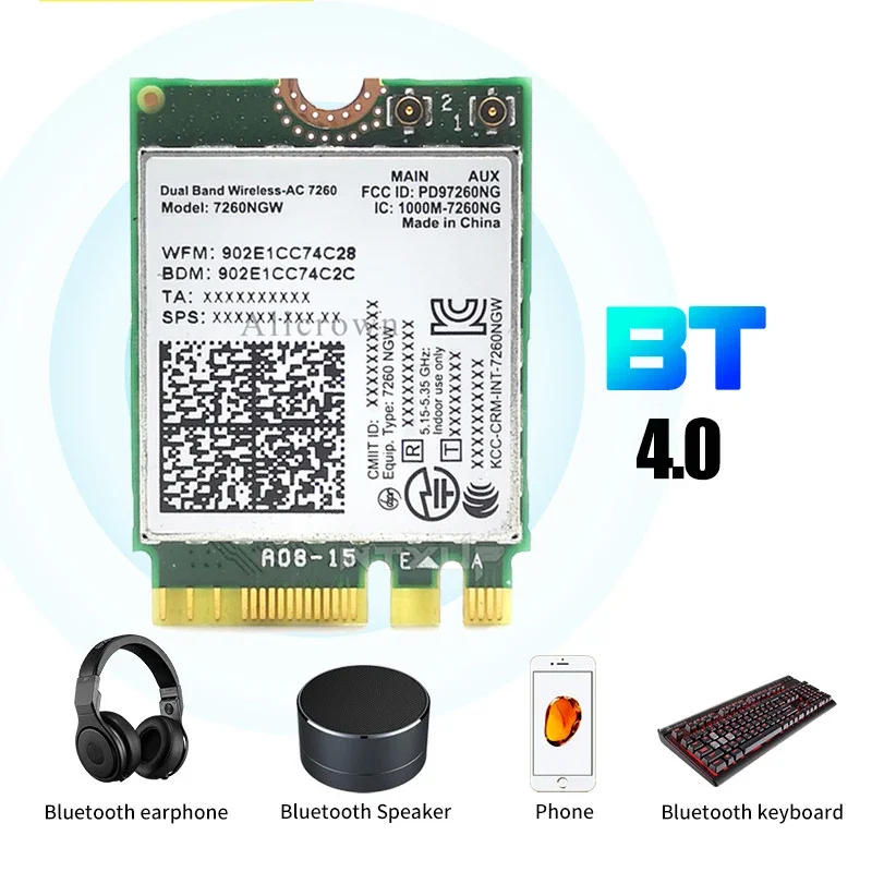 7260NGW M.2 Wifi بطاقة لاسلكية 1200Mbps ثنائي النطاق 2.4G 5G بلوتوث 4.0 802.11AC بطاقة محول مع هوائي لأجهزة الكمبيوتر المحمولة المكتبية