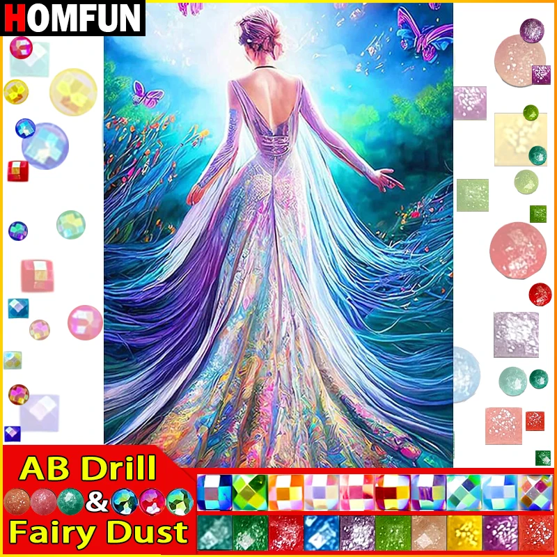 HOMFUN Fairy Dust AB Rhinestone Painting Crystal Decor Diy Diamond Painting 