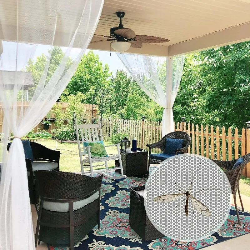Outdoor Balcony Curtains Mosquito Net Courtyard Garden Rod Pocket Mesh Sheer Curtains Mosquito Tent for Backyard Patio Pergola
