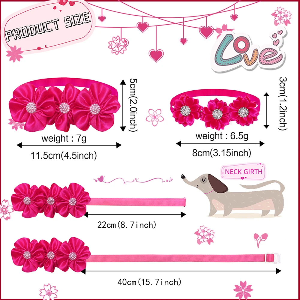 8PCS Valentine\'s Day Pet Decorate Bowtie with Diomand Grooming Flower Pink Dog Gifts for Small Dogs Accessories Wholesale