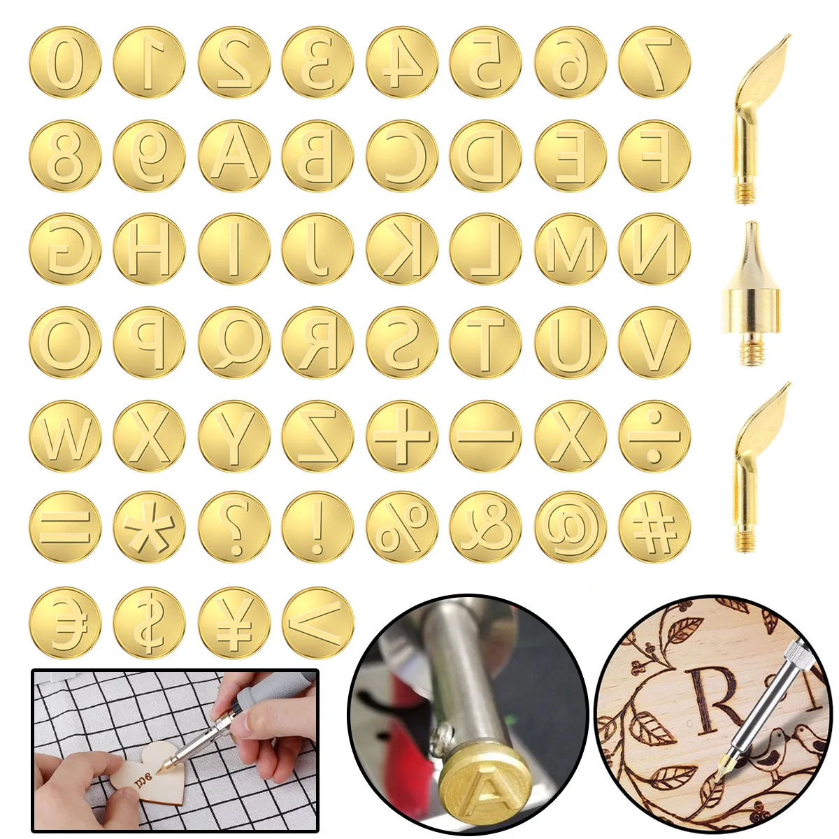 

56Pcs/set Wood Burning Tip Set Letter Wood Burning Tool Brass Alphabet Number Template for DIY Embossing Carving Soldering Craft