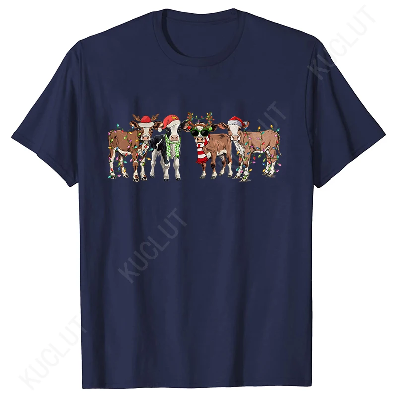 Cute Cow Christmas Lights Shirt Funny Heifers Christmas T-shirts Cow Holiday Tees Cow Lover Xmas Gift Farm Christmas Tshirts Top