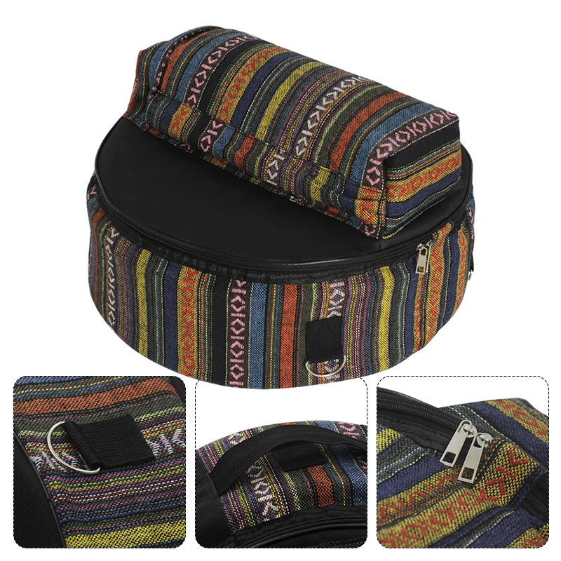 Ethnic Style Drum Bag with Outside Pockets Storage Pouch Instrument Accessories Small  Drum Bag Outdoor Carrying