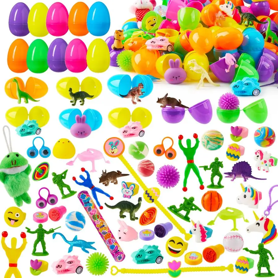 

200Pcs Prefilled Easter Eggs with Assorted Toys Plus Stickers Inside, Easter Eggs Filled for Kids, Basket Stuffers, Egg Hunt, Pa