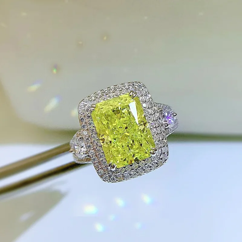 PANSYSEN 100% 925 Sterling Silver Apple Green High Carbon Diamond Wedding Engagement Rings for Women Fine Jewelry Gift Wholesale