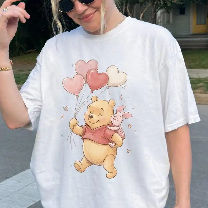 

Pooh Valentine Balloons T-shirt Valentines Day Tee Lover Gift Valentine Shirt Trendy Women Valentines Day