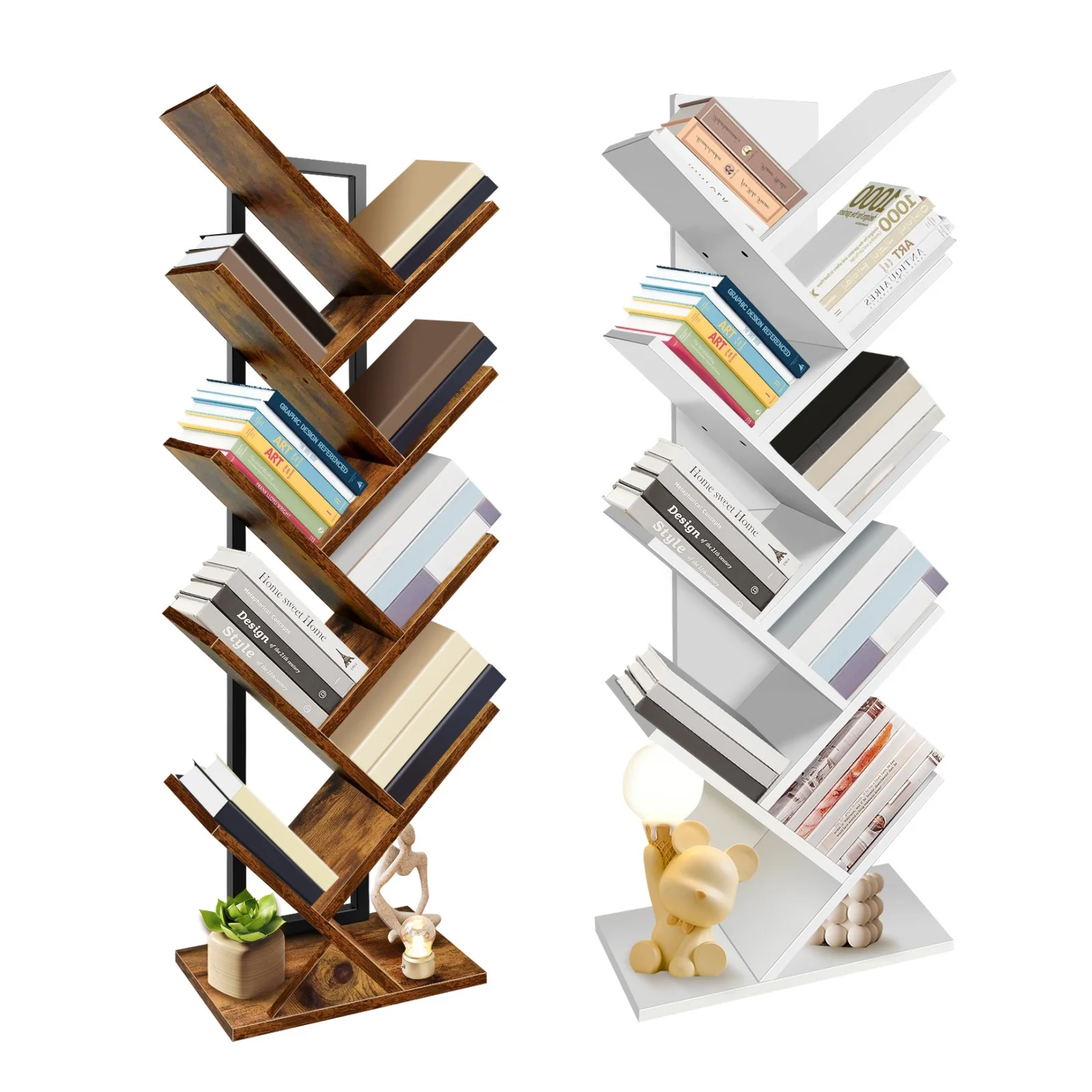 Книжный шкаф, книжная полка в виде дерева, 9-уровневая напольная книжная полка Полки для хранения в форме дерева Дисплей Стеллажи для хранения для дома