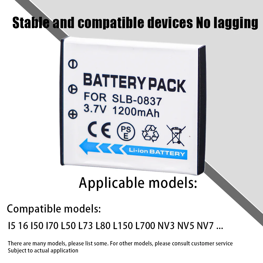 SLB-0837 Camera Battery 3.7V 1200mAH SLB0837 Rechargeable Batteries for Samsung L201 NV10 L83T NV20 NV15 NV8 I6 I50 L60 NV3 NV7