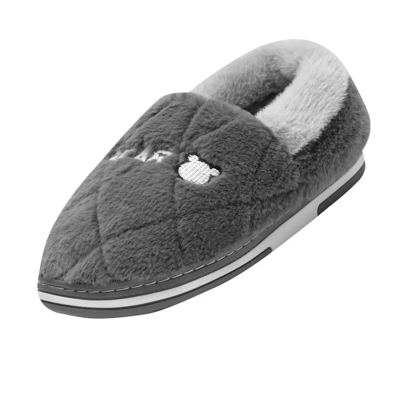 Winter Men Simple House Cotton Slippers Antibacterial Non‑Slip Soft Sole Warm Closed‑Back Indoor Home Slippers