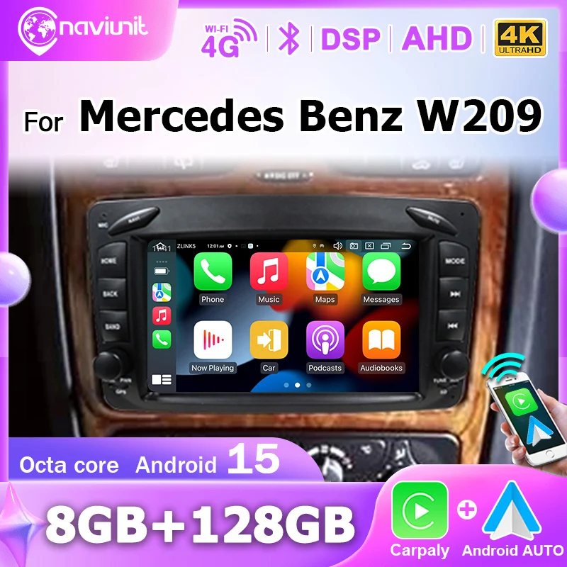 7" Avtoradio s CarPlay in Androidom 15 za Mercedes