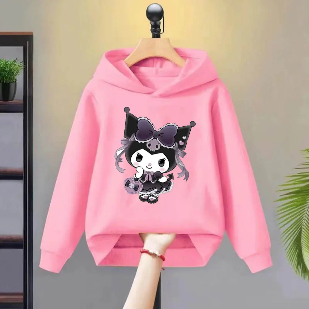 Sanrio Children\'s Hoodie Outdoor Casual Sports Shirt Girls\' Cartoon Printed Kuromi Tops Comfortable Street Autumn/Winter Wear