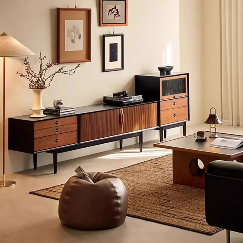 

Shiman TV cabinet in black, vintage solid wood, small apartment, Nordic minimalist TVcabinet, vintage style