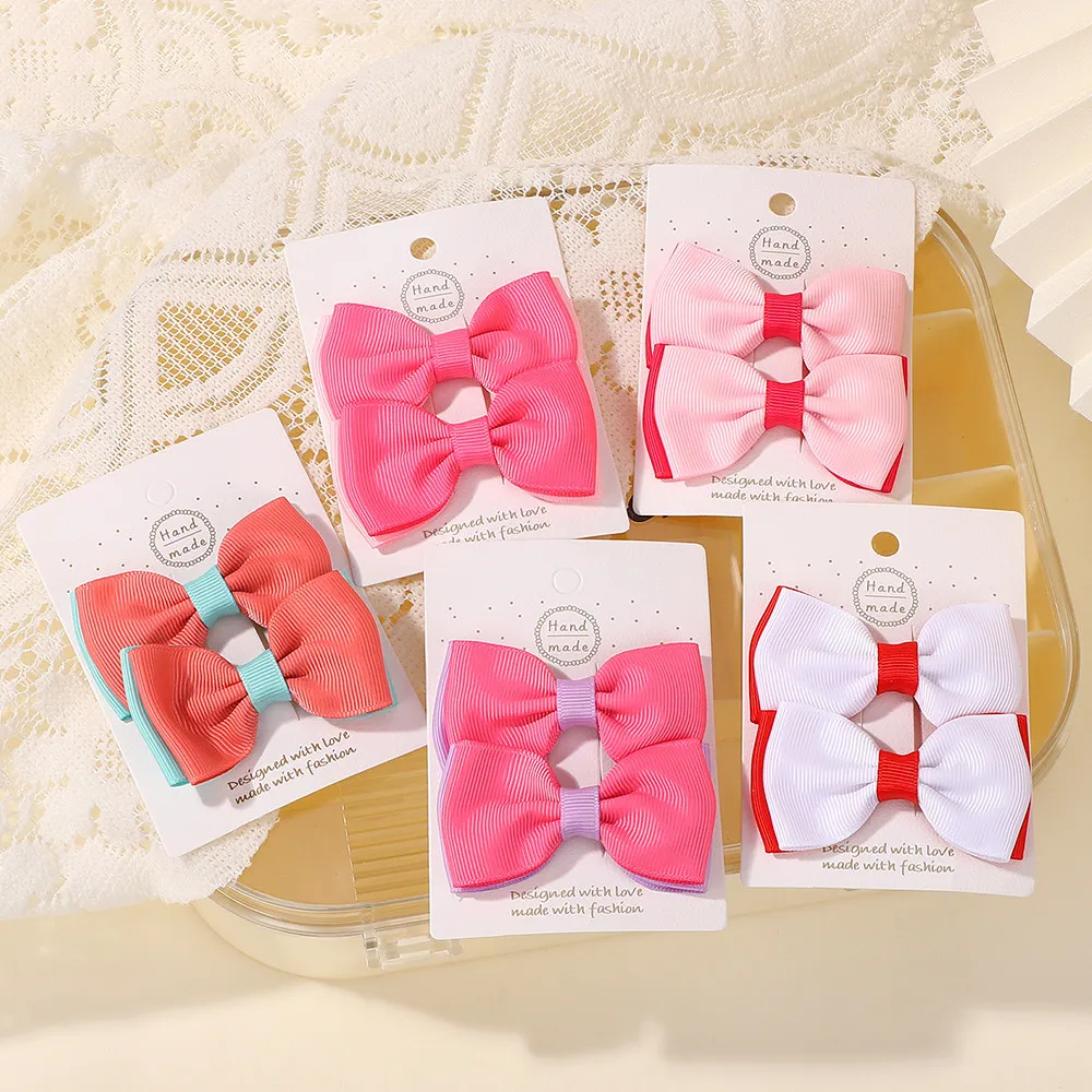 2 teile/satz Solide Bögen Haar Clips für Kinder Mädchen Ripsband Boutique Haarnadeln Headwear Hairgripes Boutique Kinder Kopfschmuck