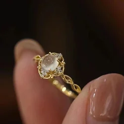 Huitan Sweet Dainty Rings for Women Modern Gorgeous Imitation Moonstone Engagement Accessories Trendy Delicate Party Jewelry Hot