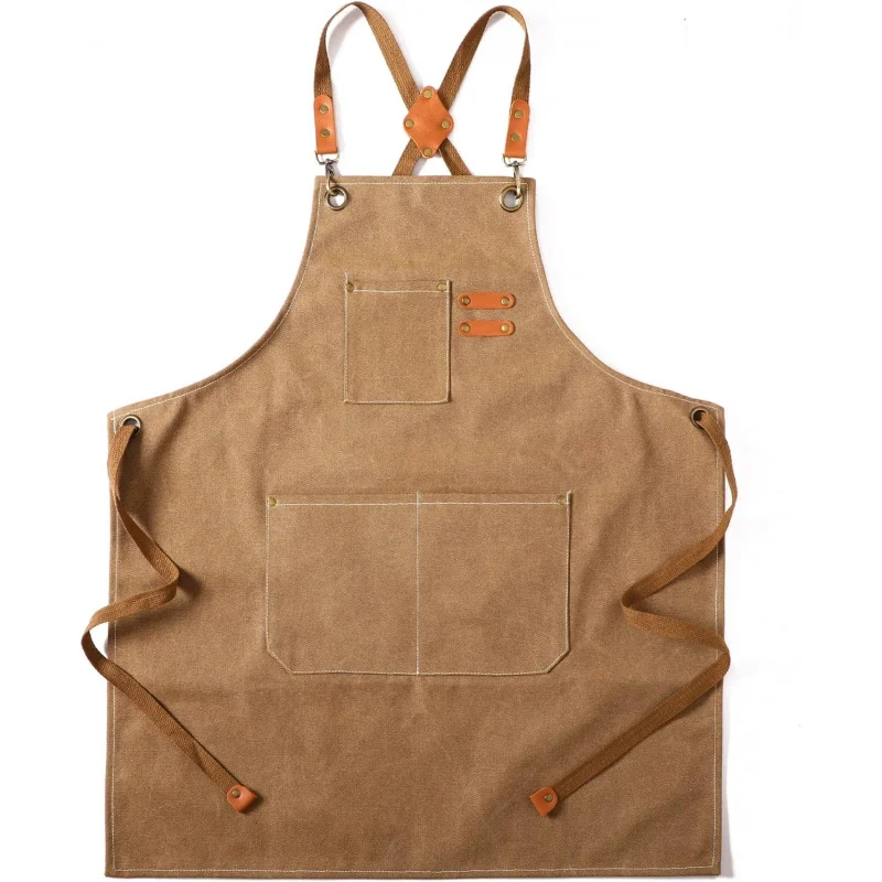 

Canvas Cross Back Chef Cotton Aprons for Men Women with Large Pockets