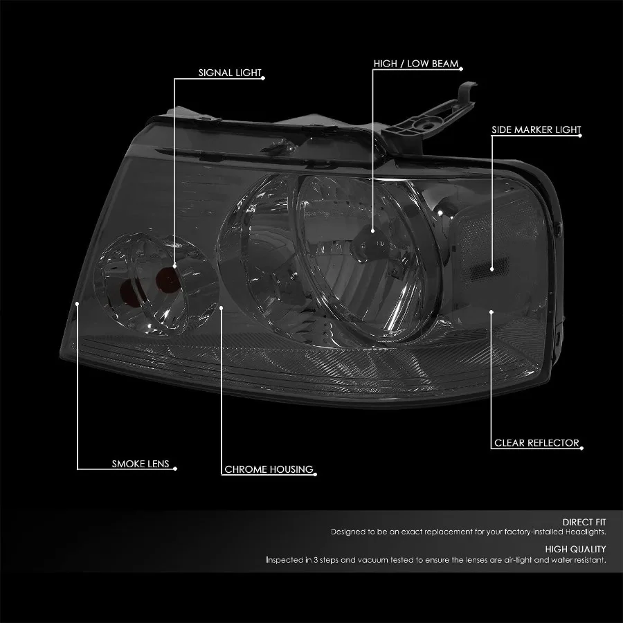 HLOHF1504SMCL1 Smoke Lens Headlights Replacement for 20042008 F150 and 20062008 Mark LT Trucks Enhanced Visibility and Modern A