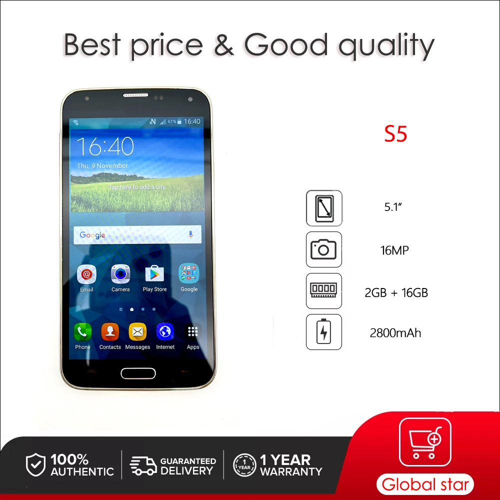 

Original Unlocked Used S5 4G Quad-core 5.1" 2GB RAM 16GB ROM LTE 4G 16MP Camera Android Smartphone