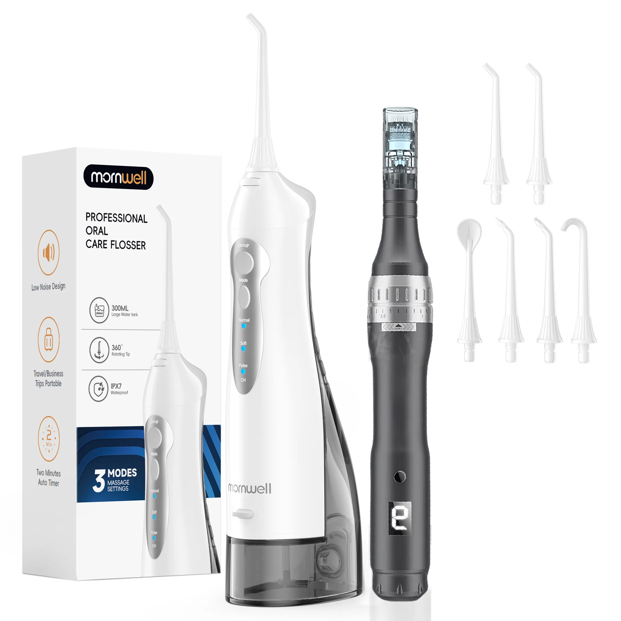 Irrigador Bucal Portátil Mornwell para Dientes: 3 Modos, Irrigador Eléctrico Profesional para Encías Sensibles y para Viajes