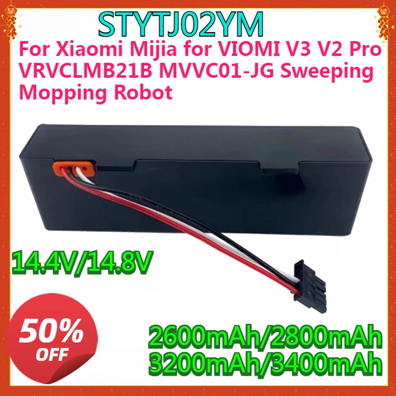 

Vacuum Cleaner Rechargeable Battery for Xiaomi Mijia VIOMI V3 V2 Pro VRVCLMB21B MVVC01-JG Sweeping Mopping Robot 14.8V 3400mAh