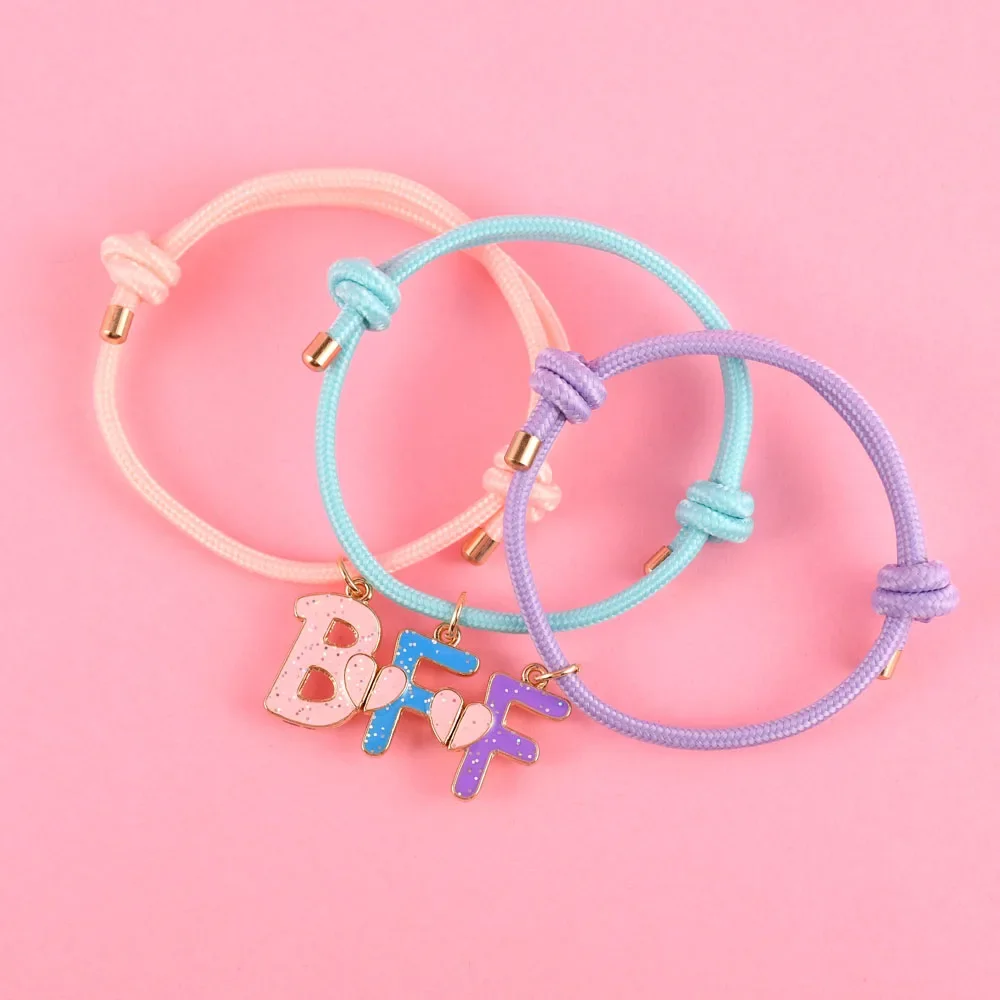 Lovecryst 3Pcs/set Letter BFF Heart-shaped Stitching Best Friend Bracelet Friendship Jewelry Gifts for Kids