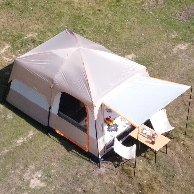 Outdoor camping, two bedrooms, one living room, thickened rainproof, two , one living room, 4-6-8-12 family camping tent