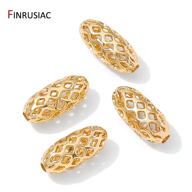 10 قطعة 14/18 كيلو مطلية بالذهب النحاس الجوف خزر عازل ، البيضاوي فاصل الخرز ل سوار ذاتي الصنع صنع الإمدادات ، مواد المجوهرات