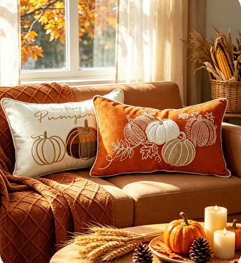 30x50 Kürbis-Bestickter Halloween-Kissenbezug Cojines Beige Orange Dekoration Sofa-Kissenbezug Kopfteil-Kissenbezug – Detail 3