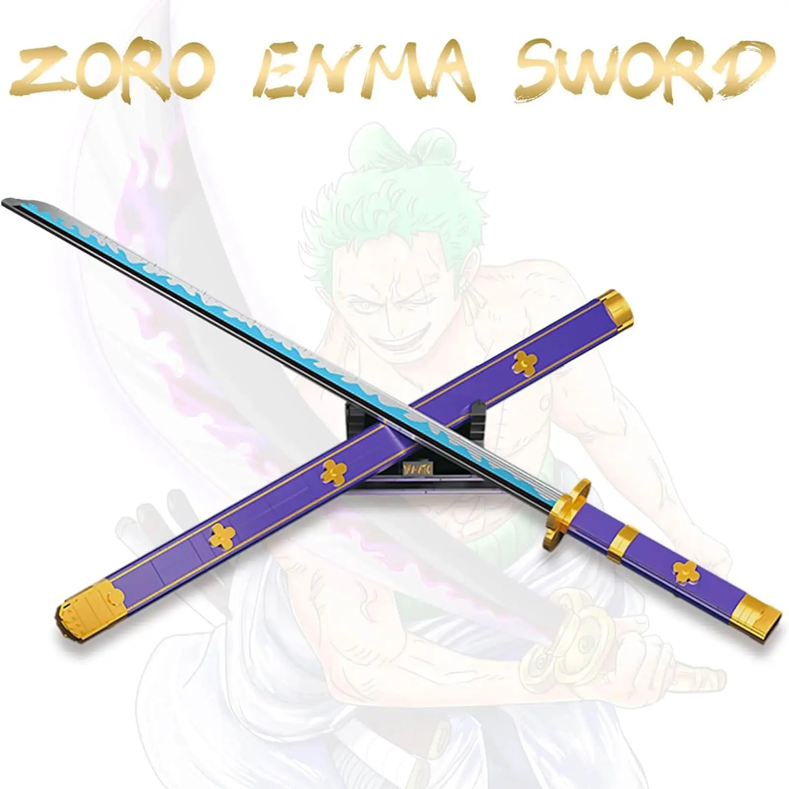 Juego de construcción de espadas para Cosplay de Anime, 936 Uds., una espada púrpura Enma Zoro de 38,8 pulgadas con vaina y soporte para adultos y niños