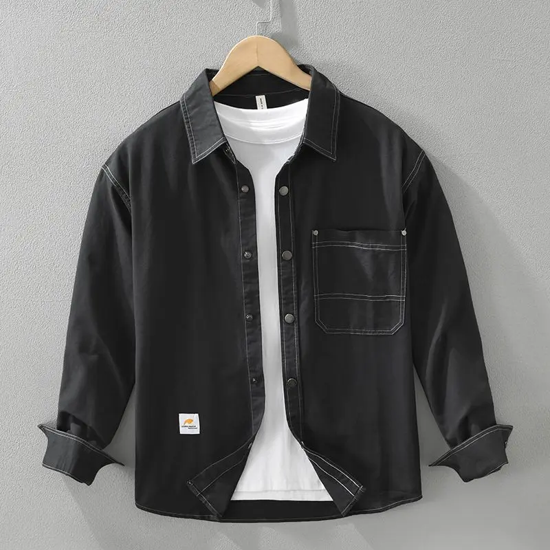 American Retro Long-sleeved Shirt Men's Wash Water Autumn New Workwear Red Loose Casual Top Jacket
