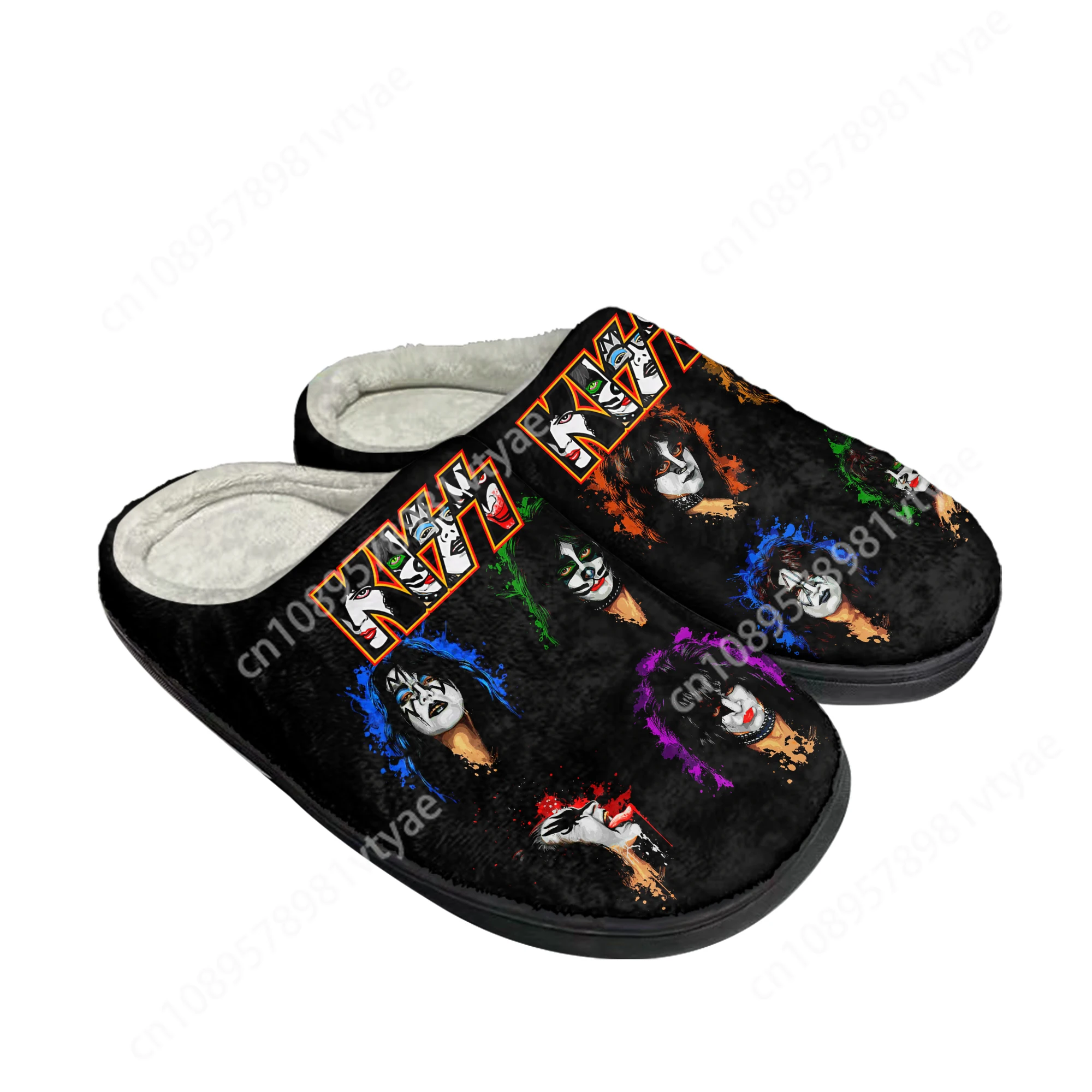 Heavy Metal Kiss Rock Band Zapatillas de algodón para el hogar, sandalias personalizadas para hombres y mujeres, zapatos informales de felpa para mantener el calor, zapatillas térmicas para parejas