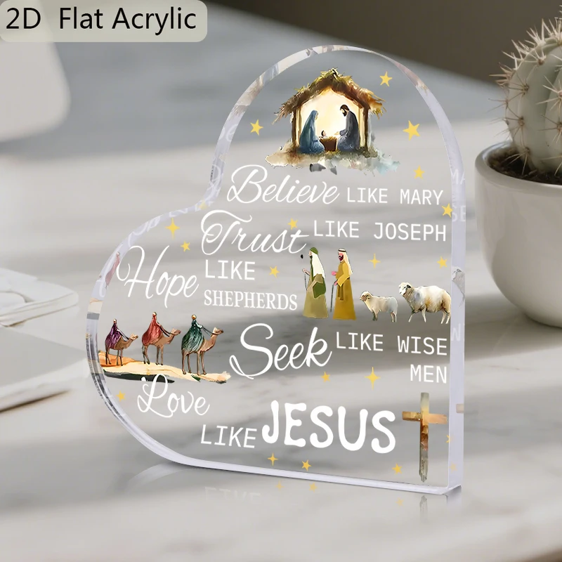 CIFBUY Acrylic Heart Desktop Decor Religious Nativity Sign For Home Church Gift For Men Women
