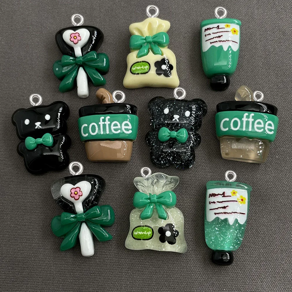 

10pcs Cartoon resin coffee bear pendant diy handcrafted jewelry accessories making for Earring keychain Phone case decoration