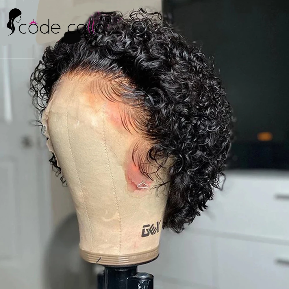 Short Pixie Cut Wig Curly Bob Lace Front Human Hair Wigs for Black Women 180 Density 13X1 PrePulcked Lace Wigs Brazil Weaving