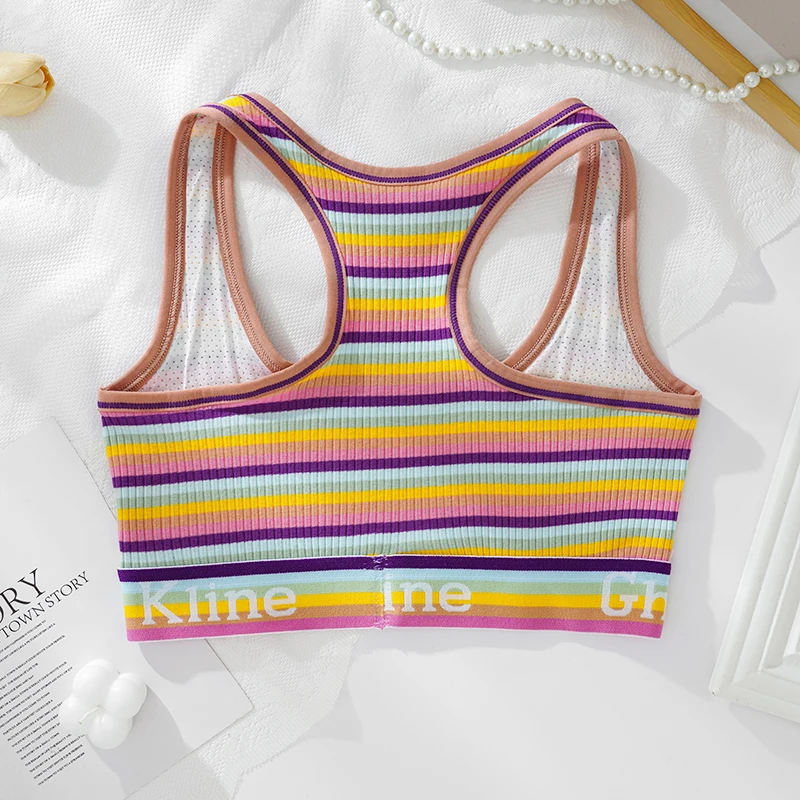 Hot Sale High Quality Female Inner Vest Colorful Striped with Brand Logo Popular Ladies Lingerie GYM Sports Grop Top