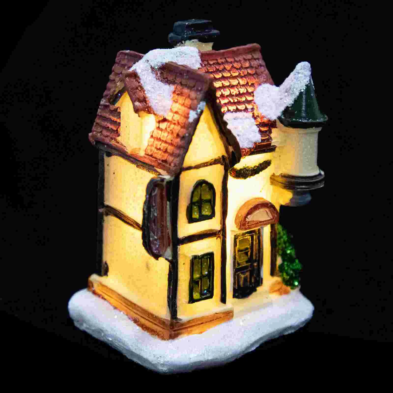 Decorations Shine Christmas Scene Village House Adornment Resin Miniature Glowing